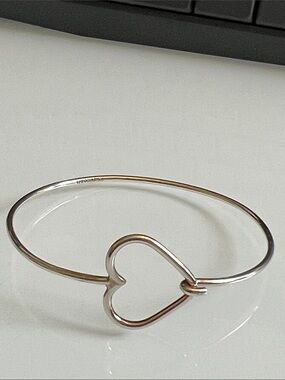 Delicate Silver Heart Open hook Bangle Bracelet for Women
